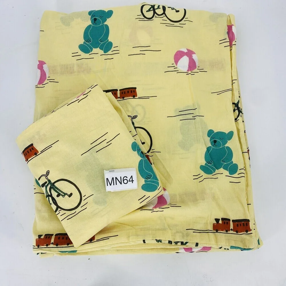 Ikea KAPPHAST Twin Yellow Bear & Bike Print Duvet Cover Cotton W/ Pillow Sham